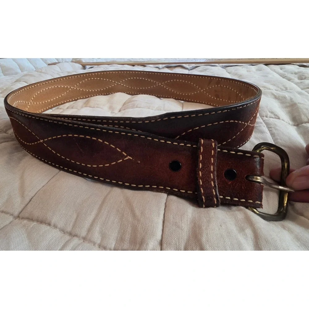 Torel Leather Belt Mens 38 Brown Good Western Diamond Stitch Made in USA 451